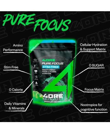4ORE Nutrition Pure Focus 2OSRV Golfers Hydration Stick Pouch | STIM-Free Electrolyte Boost for Peak Performance | Green Apple Flavor | On-The-Go Hydration Solution - Buy Online on GoSupps.com