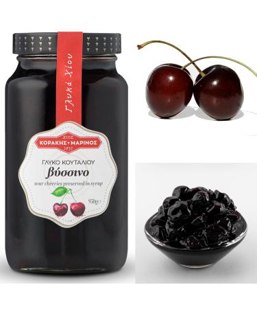 KORAKIS-MARINOS | Greek Sweet Fruit Preserve Sour Cherry in Syrup | Handmade Spoon Sweet Compote | Net Weight 950g Glass Jar - Buy Online on GoSupps.com