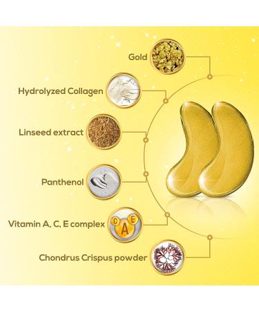 24k Gold Eye Mask - 20 Pairs for Dark Circles, Puffy Eyes, and Eye Bags - Collagen, Hyaluronic Acid, Amino Acids Treatment - Buy Online on GoSupps.com