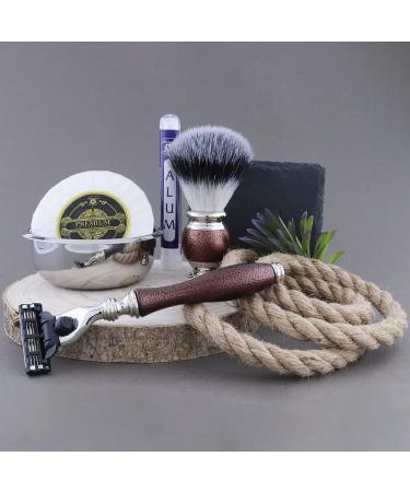 Complete Vintage Style Men's Shaving Set - Synthetic Brush Triple Edge Razor Engraved Bowl & Soap | Free Alum Stick Pencil - Buy Online on GoSupps.com