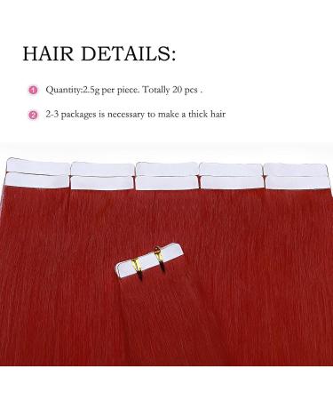 SEGO 20 Wefts Tape in Extensions - 50g Remy Real Hair - 18 Red Hairpieces + 10 Free Tapes - International Shipping Available - Buy Online on GoSupps.com