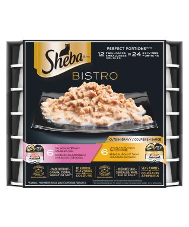 SHEBA Bistro Perfect PORTIONS Cat Food Wet Adult Cuts in Gravy Chicken in Alfredo Sauce and Salmon in Creamy Sauce Entr e Variety Pack of 12 75g Trays Cuts in Gravy Variety Pack 75 g (Pack of 12)
