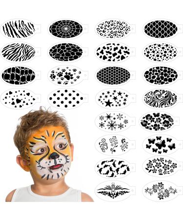 24 Pieces Face Paint Stencils Face Body Painting Stencils Tattoo Painting Templates Face Tracing Stencils for Kids Holiday Halloween Makeup Body Art Painting Tattoos Painting (Vivid Style)