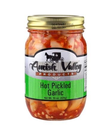 Amish Valley Products Country Pickled Garlic Sweet or Hot Flavor 15 oz Glass Jar (Hot, 1 - 15oz JAR) Hot 15 Ounce (Pack of 1)