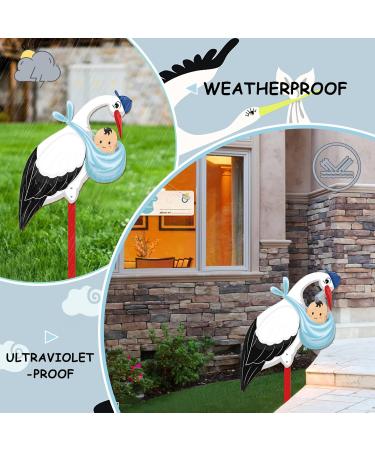 Handcrafted Wooden Birth Stork Set - Blue Baby Announcement - Includes Name Tag & Greeting Card - Perfect Gift for Newborns - Indoor & Outdoor Decor - Buy Online on GoSupps.com