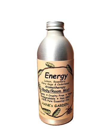 Energy Aromatherapy Body Room Spray Mist - Lemon Rosemary Clary Sage Cedarwood 100% Pure Essential Oils - Vegan Organic Cruelty Free Biodegradable Non GMO (8 oz Refill)