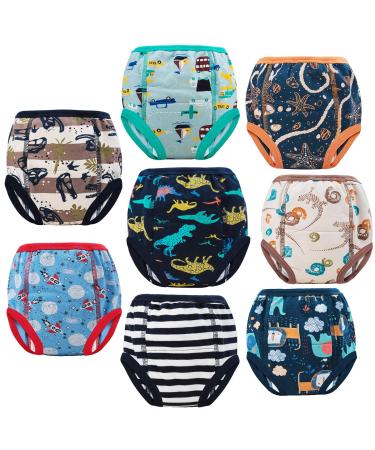 MooMoo Baby 8 Packs Potty Training Underwear Cotton Absorbent Training Pants for Toddler Baby 2-6T Dino 3T (Pack of 8)