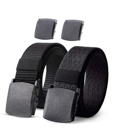 JASGOOD Nylon Military Tactical Men Belt 2 Pack Webbing Canvas Outdoor Web Belt with Plastic Buckle gift for Men Fits Pant Up To 35" C-black+black