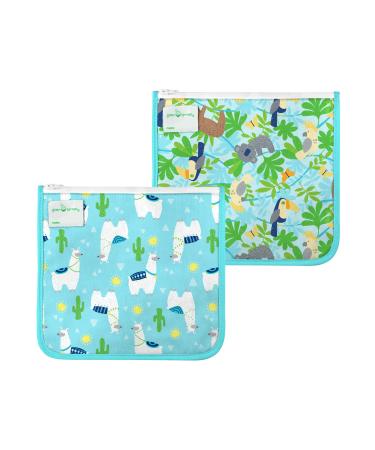 Green Sprouts Reusable Insulated Sandwich Bags 6+ Months Aqua Llamas  2 Pack
