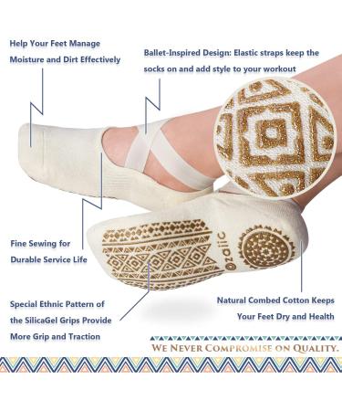 Ozaiic Non-Slip Yoga Socks for Women | 2 Pairs Black/Beige for Pilates Barre Ballet & Dance | Size 35-41 - Buy Online on GoSupps.com