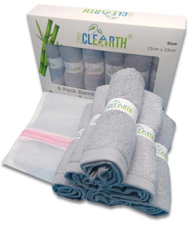 ACLEARTH Grey Bamboo Wash Cloths (6 pc) - Soft Face Wash Cloth Flannels 25x25cm for Sensitive Skin, Makeup Removal - Premium Bamboo Face Cloth for Adults, Babies, Kids - Ideal Gift - Buy Online on GoSupps.com
