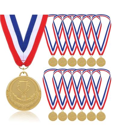 Gold Medals for Awards - 12 Pieces Winner Medal Metal with Neck Ribbon Prizes for Kids, Adults, Sports Day, Spelling Bees, Competitions, Party, 2 Inches