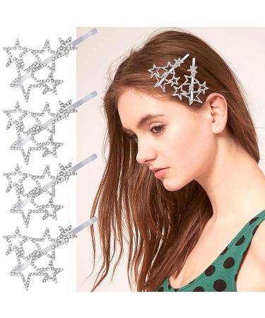 OIIKI Hollow Star Hair Clips 4pcs - Silver Rhinestone Barrettes for Women - Elegant Metal Hair Pins for Styling - Perfect for Parties & Weddings - Buy Online on GoSupps.com