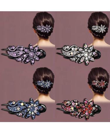 Sparkly Rhinestone Flower Hair Clips Set for Women - Prom & Everyday Wear - Buy Online on GoSupps.com