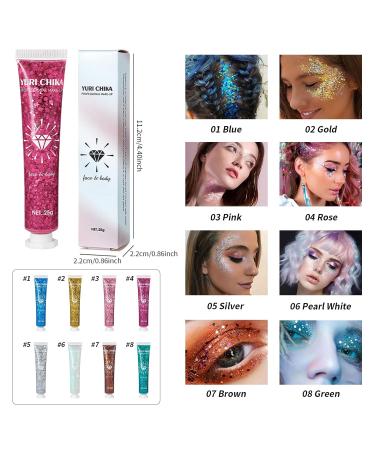 8 Color Self-Adhesive Chunky Glitter Gel - Perfect for Festivals Raves & Makeup - Buy Online on GoSupps.com