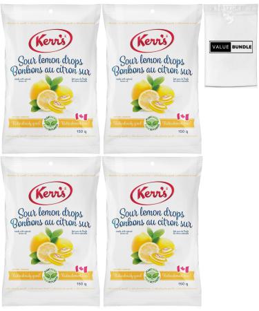 Value Bundle: Kerrs Candy - SOUR LEMON DROPS - Individually Wrapped Candy - Sour Candy - Snacks & Candies For Adults and Kids - Bonbon - Hard Candy - Custom Value Bundle Branded Package of 4 (Sour Lemon Drops)