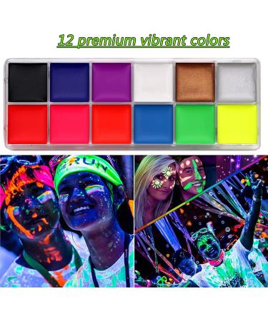 Proamate Glow in Dark Neon Face Body Paint Palette Kit - 12 Colors with Brushes & Stencils for Halloween Party & Carnival - Buy Online on GoSupps.com