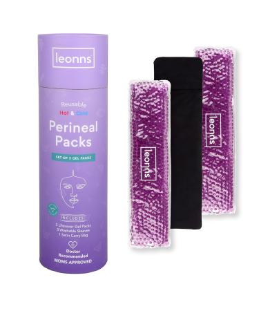 LEONNS Reusable Perineal Ice Packs for Postpartum - 3 Postpartum Ice Packs with Soft Satin Sleeves- Post Partum Relief Ice Pads with 2 in 1 Hot or Cold Pack Functionality