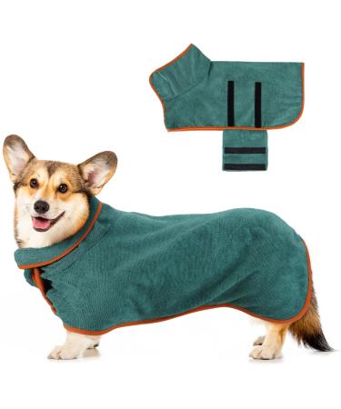 Jostift microfiber dog bathrobe bathing towel dog wadel extra absorbent fast drying dog bemper dog towel with adjustable straps for large means and small dogs (s green)