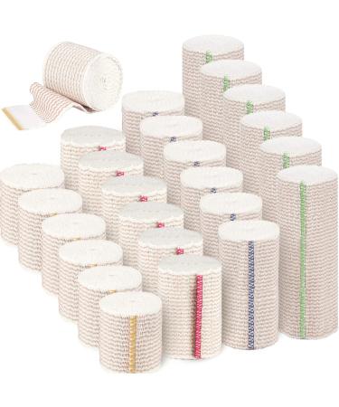 24 Pack Elastic Bandage Wrap (6x2 6x3" 6x4" 6x6") Compression Bandage Wrap with Hook and Loop Closure on Both Ends Self Adhesive Bandage Wrap for Sports Medical and Injury Recovery