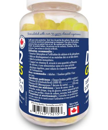 Naka Platinum D3+K2 Vitamin Gummy 1000IU Vitamin D3 + 120mcg Vit K2 as MK-7 Natural tropical fruit flavour Made in Canada (60 gummies) - Buy Online on GoSupps.com