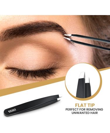 KICHLY Eyebrow Tweezers Set - 4 Precision Tweezers in Travel-Friendly Leather Case (Black) for Perfect Brows - Buy Online on GoSupps.com