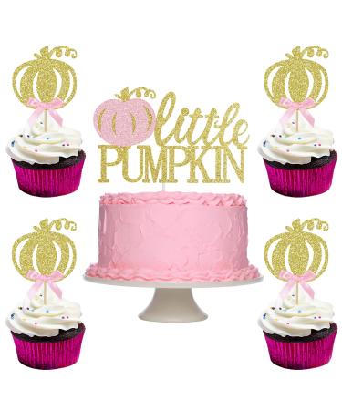 Gold Little Pumpkin Cake Toppers and Pumpkin Cupcake Toppers for Thanksgiving Party Baby Shower Decorations
