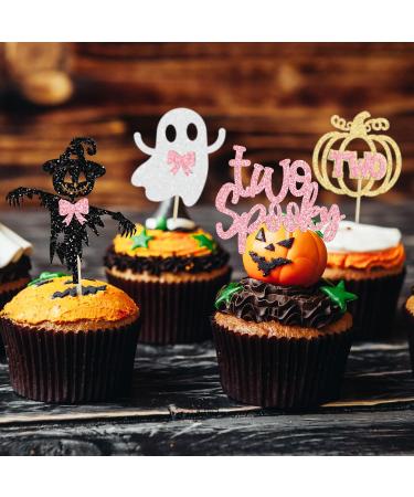 Gyufise 24Pcs Halloween Two Spooky Cupcake Toppers Pink Glitter Ghost Pumpkin Cupcake Picks Girl Spooky Halloween Cake Decorations for Halloween Theme Kids 2nd Birthday Party Supplies Pink Two - Buy Online on GoSupps.com