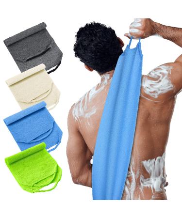 4 Pieces Exfoliating Back Scrubber for Shower Nylon Back Exfoliator Extended Length Back Washers Scrubbers Stretchable Pull Strap Exfoliating Washcloth with Handles