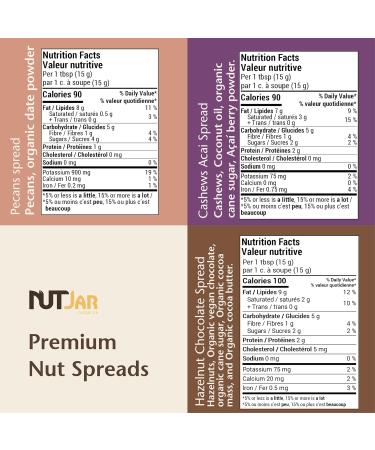 NutJar Premium Nut Spreads 3 x 240 g Variety Pack Pecan Spread Cashew Acai Spread Hazelnut Chocolate Spread No Artificial Colours or Preservatives Vegan Gluten Free Keto Friendly Made in Canada - Buy Online on GoSupps.com