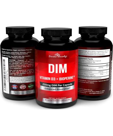 DIM Supplement 250mg with Vitamin D3 & BioPerine | Hormone Balance Support for Men & Women | 90 Vegetarian Caps - Buy Online on GoSupps.com