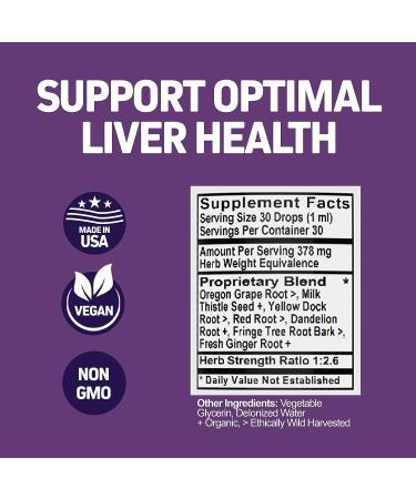 LiverTincture Liver Cleanse Detox & Repair | 8 Herb Liquid Supplement | Natural Antioxidants with Milk Thistle, Dandelion & Ginger Root | 30 Servings - Buy Online on GoSupps.com