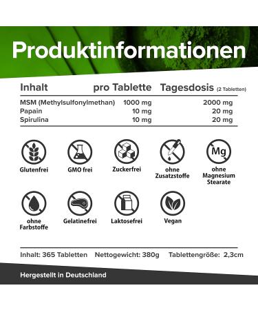  Surpresa Natural Surpresa Natural MSM Tablets 1 x 365 premium sulfur tablets with 2000 mg of pure MSM 20 mg of papain - Buy Online on GoSupps.com