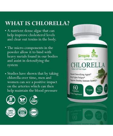 Organic Chlorella Capsules for Blood Pressure, Immunity & Cholesterol - 60CT | Non-GMO Vegan Supplements with Chlorophyll, Iron & Protein - Buy Online on GoSupps.com