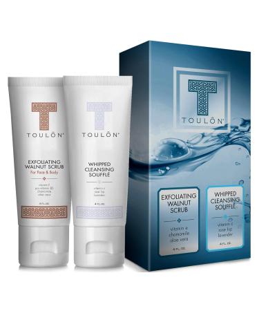 Exfoliating Scrub Set | Natural Spa Bath & Shower Kit for Men & Women | Anti-Aging Face Cleanser & Walnut Body Scrub | Perfect Skin Care Gift Set - Buy Online on GoSupps.com