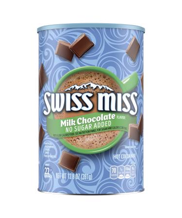 Swiss Miss Milk Chocolate Flavor No Sugar Added Hot Cocoa Mix Canister, 13.8 oz. (Pack of 12) Milk Chocolate No Sugar Added 13.8 Ounce (12 Pack)