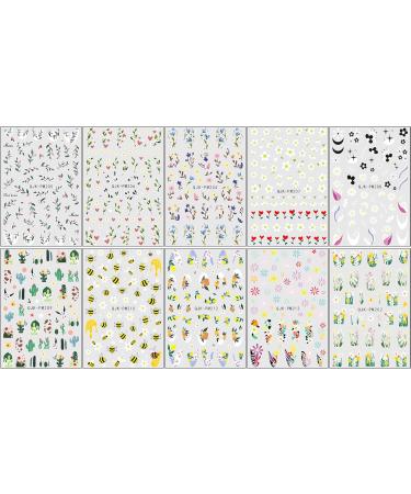 JMEOWIO 10 Sheets Flower Nail Art Stickers Decals Self-Adhesive Spring Summer Line Colorful Floral Nail Supplies Nail Art Design Decoration Accessories - Buy Online on GoSupps.com