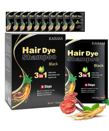 IIIMEIDU Black hair color shampoo 3in1 natural hair dye semipermanent hair color gray hair coverage black 10 pieces NaturalBlack 300 ml 1er Pack