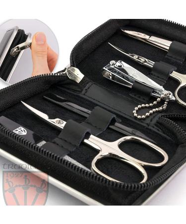 3 Swords Germany 6 Piece Manicure Pedicure Grooming Kit Set in Genuine Leather Case - Professional Nail Care Scissors and Clippers - Made in Solingen Germany - Black Leather - Gift Box Included - Buy Online on GoSupps.com