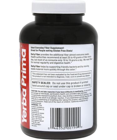 Yerba Prima Daily Fiber Caps - 180 Capsules (Pack of 2) - Soluble & Insoluble Fiber Supplement - Colon Cleanse - Vegan Non-GMO Gluten-Free - Buy Online on GoSupps.com