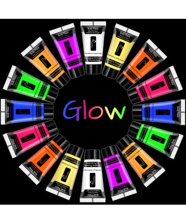 NewWay Luminous Neon Face & Body Paint Glow in the Dark Party Supplies MakeUp Cream Paint UV Light For Halloween Christmas 8 Color 0.7 fl oz x 16 Tubes