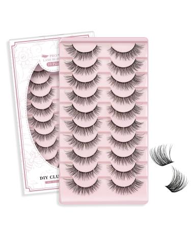 Lash Clusters 10 Pairs Cat Eye Lashes Russian Fluffy Lashes that Look Like Extensions Wispy Eyelash Clusters Volume DIY Lash Extension Soft and Easy to Wear (10 Pairs Charm)