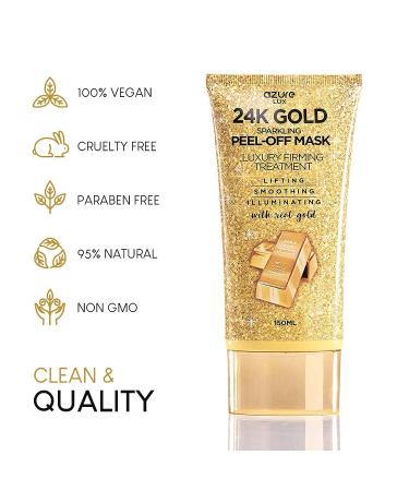 AZURE 24K Gold Firming Peel Off Face Mask | Anti Aging, Lifting, Illuminating | Removes Blackheads, Dirt & Oils | Hyaluronic Acid, Collagen | Korean Skin Care - 150mL - Buy Online on GoSupps.com