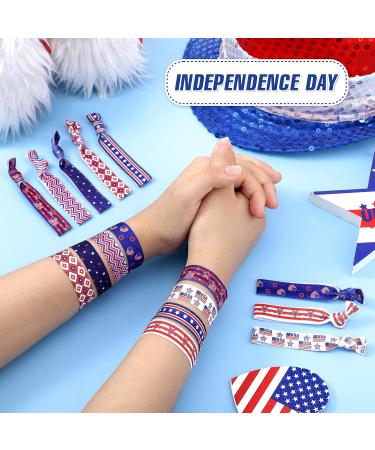 Patriotic Hair Ties Bulk - 60 Pieces Red, White, Blue Ribbon Hair Bands for 4th of July - Flag Style Hair Holders for Girls and Women - Buy Online on GoSupps.com