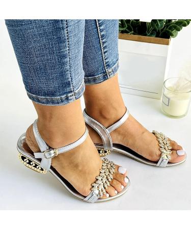 Buy XTZYGLFD Women's Crystal Sandals - Bohemian Summer Slippers in Silver | Stylish Footwear for Women - Free International Shipping - Buy Online on GoSupps.com