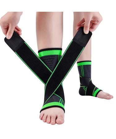 Ankle Support Braces (1Pair)  Breathable Ankle Compression Sleeves with Adjustable Wrap Elastic Ankle Brace Stabilizer for Plantar Fasciitis Achilles Tendonitis Sprained Ankle Pain Swelling Relief 2