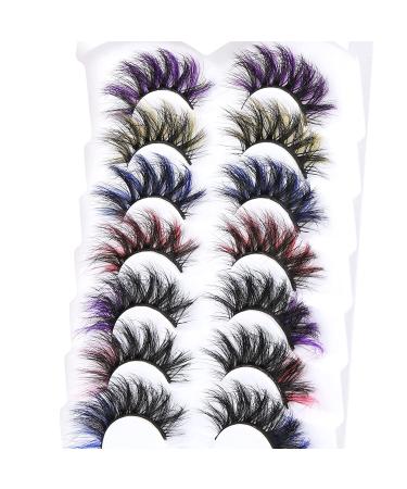 Goddvenus 5D Fluffy Colored Mink Lashes 7 Pairs Pack - Rainbow Cat Eye False Eyelashes in Pink, Blue, Purple, Yellow | Dramatic Colorful Eyelashes - Buy Online on GoSupps.com