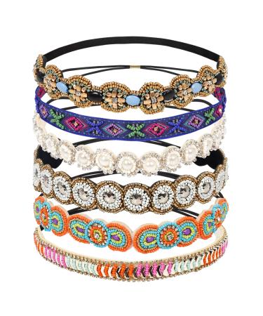 Teenitor 6 Pieces Elastic Rhinestone Beaded Women Headbands  Handmade Vintage Jewelry Hair Bands for Girl Hair Accessories 20-26.8   Multicolor - Buy Online on GoSupps.com