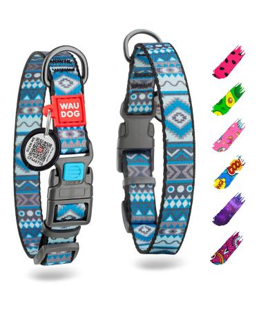 Waudog nylon collar dog dog hewing band large dogs dog collar medium-sized dog collar little dog dog dogs neck band nylon dog cloak puppy adjustable digital dog brand ethno blue 23-35 cm length 15 mm width - Buy Online on GoSupps.com