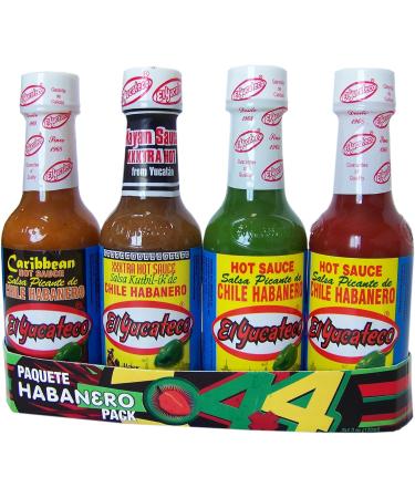El Yucateco Habanero 4 x 120ml Pack/Mexican Hot Sauce Variety Bottles Red & Green Habanero Sauce Extra Hot Chilli Sauce and Carribean Spicy Sauce - Buy Online on GoSupps.com
